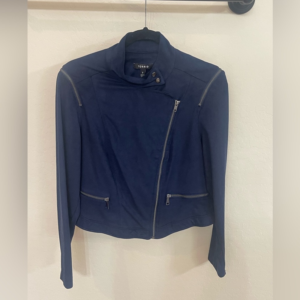 Torrid Faux Suede Moto Jacket Navy Blue Plus Size 0 Fits L / 12